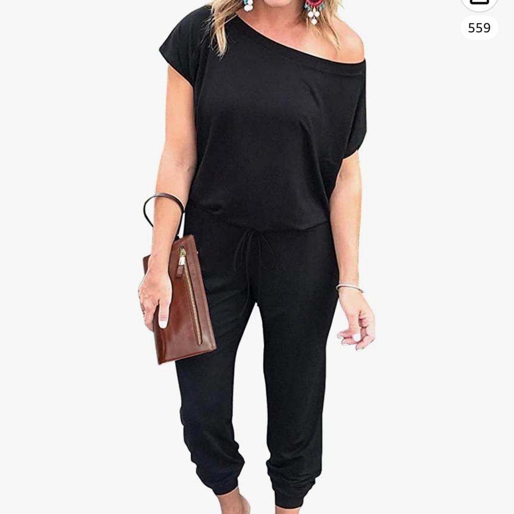 Women's Loose Off Shoulder Elastic Waist Stretchy Long Romper. New, never worn.